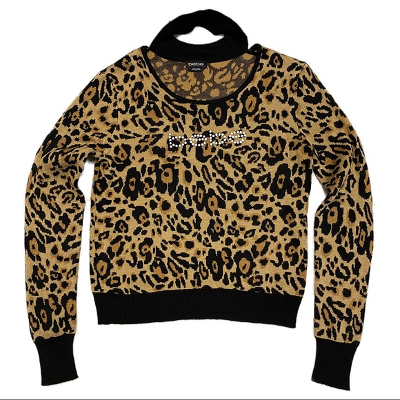 BEBE Designer Leopard Print Sweater w Neck Collar - Picture 5 of 5
